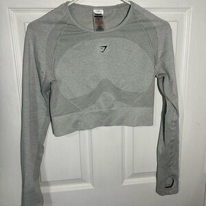 Gymshark Flex Sport Long Sleeve Crop Top Size Large Silver Cut Out Thumbholes
